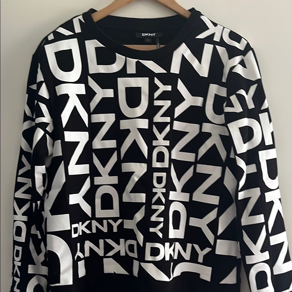 DKNY Black and White Graphic Text Sweatshirt